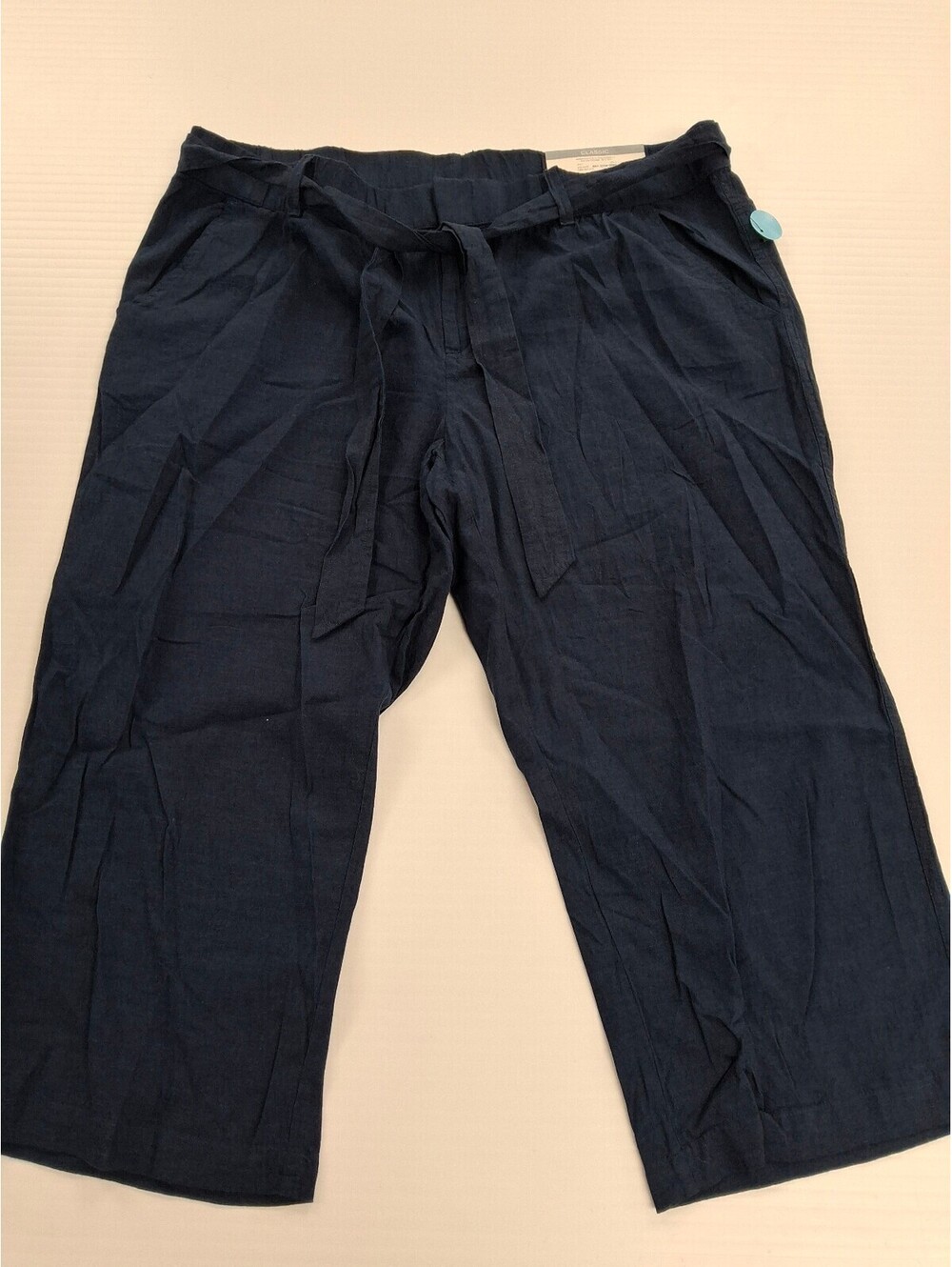 Liz Claiborne Classic Straight Leg Pants XL Navy Blue Cotton Linen Blend